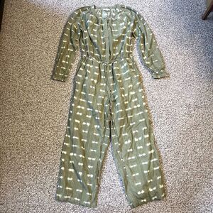 Style & Co Textured Tie Dye Jumpsuit Romper Tassel Waist Size Small Green Moss